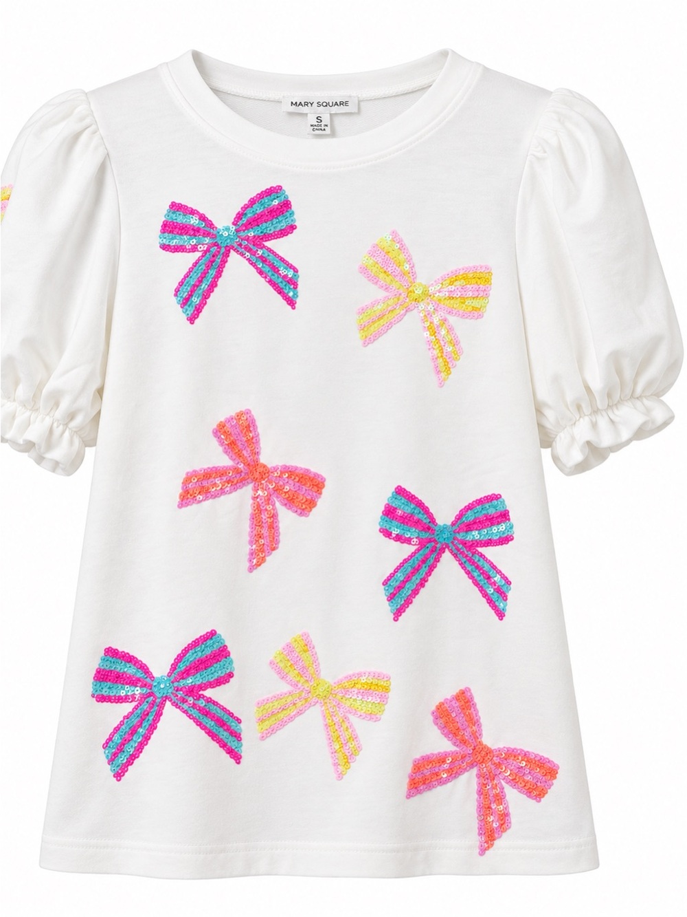 Mary square bows Tina top sequin puff sleeve NWT small